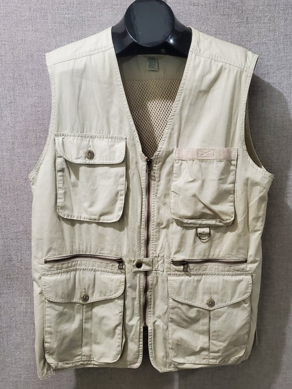 Vintage 90s Eddie Bauer Mens Medium Khaki Tan Multi-Pocket Fishing Safari Travel